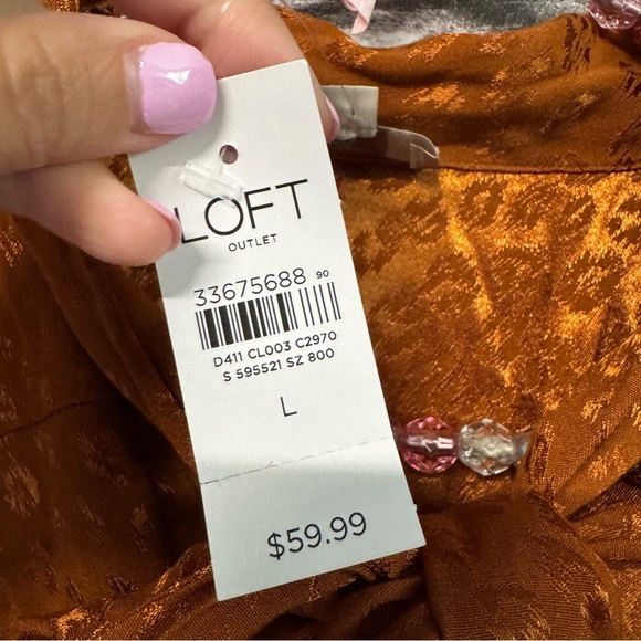 NWT LOFT Orange Satin Cheetah Print Tie Neck Long Sleeve Blouse shirt top - Picture 4 of 11